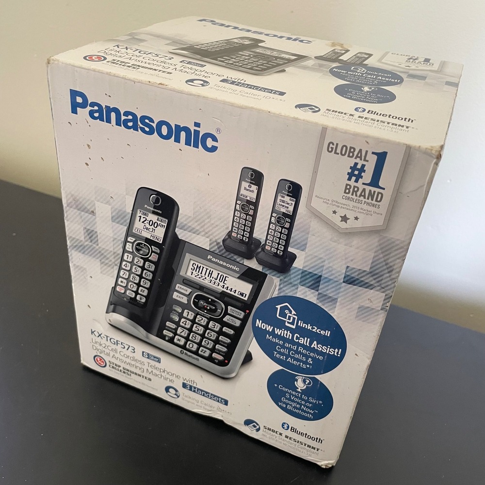 New Panasonic Link2Cell 3 Phone Cordless Telephone Kit - DECT 6.0 KX-TGF573S